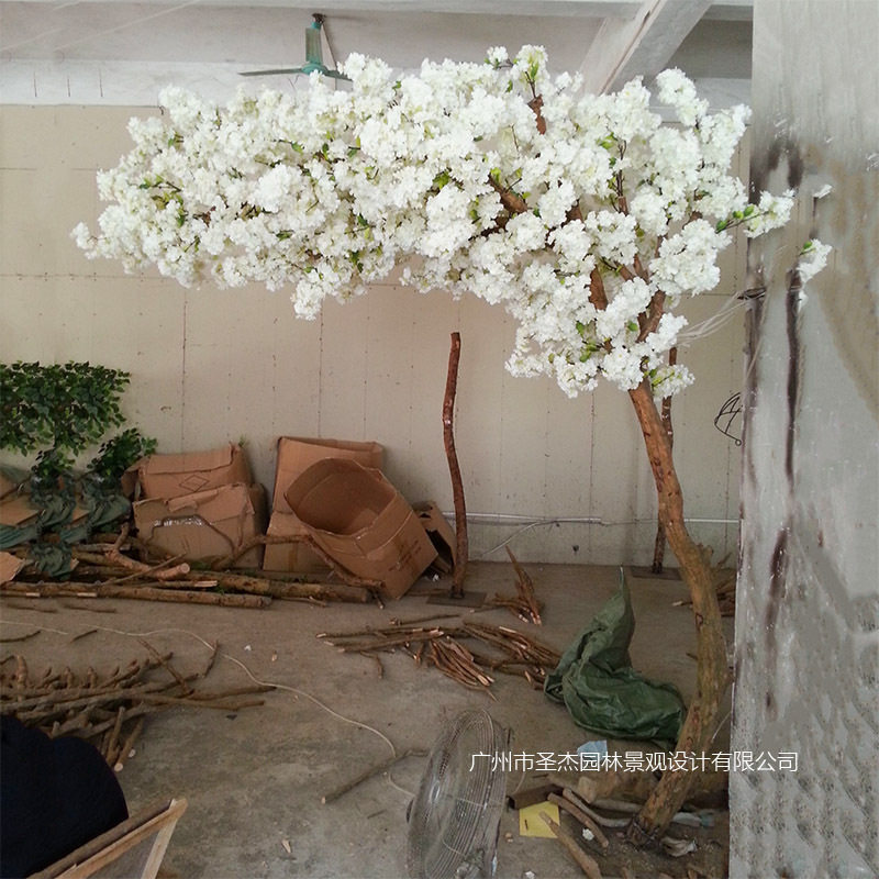 厂家直销仿真白色樱花树 大型室内绢布假花假树园林造景 仿真大树