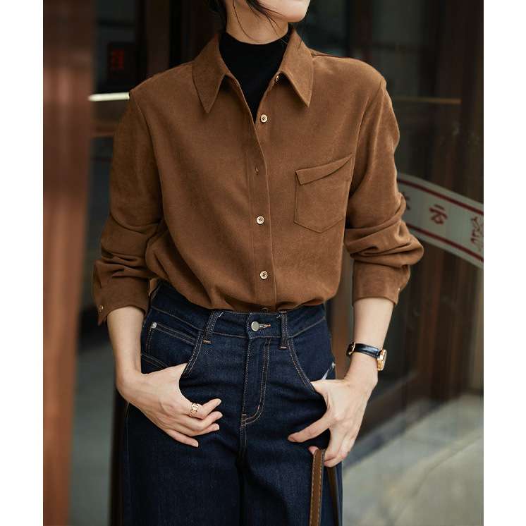 质感灯芯绒长袖衬衫 2025春季新款女装 衬衣职业通勤女士秋装上衣