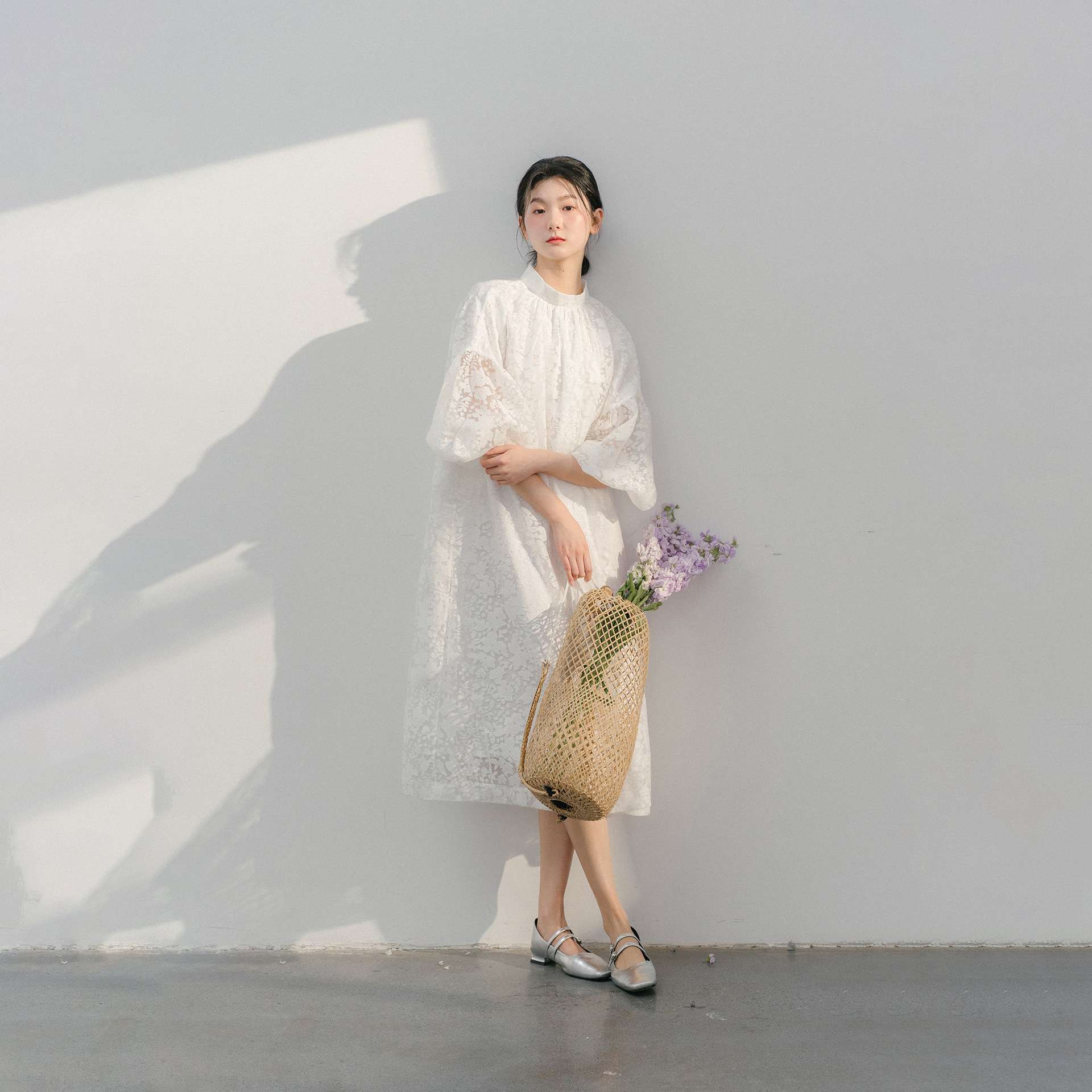 新中式立领温柔风连衣裙女 “剪花艺术”面料长款裙子B0145
