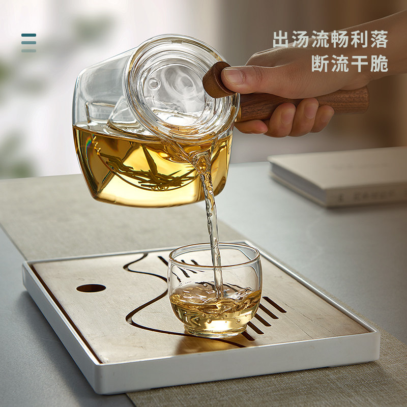 侧把玻璃茶壶耐高温加厚家用过滤泡茶器电陶炉煮茶壶实木茶具套装