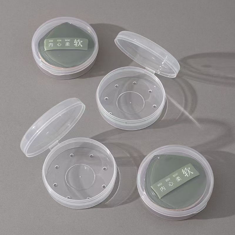 粉扑收纳盒通用气垫粉饼蜜粉扑便携透气空盒翻盖透明盒小圆精致