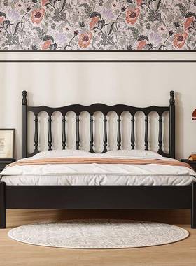 法式复古黑色实木温莎床简约1.8m主卧双人床现代1.5米民宿实木床
