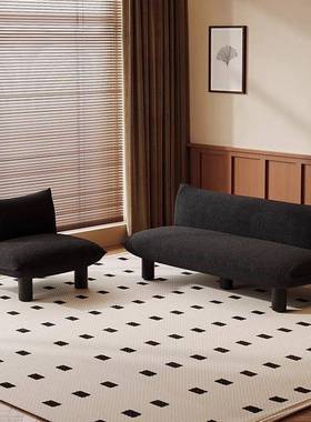 简约黑色懒人落地单人沙发椅设计师个性实木创意潮流白色布艺沙发