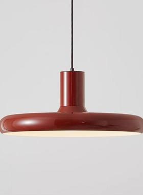 北欧复古红色餐厅吊灯飞碟盘简约中古客厅吧台氛围艺术灯红色餐吧