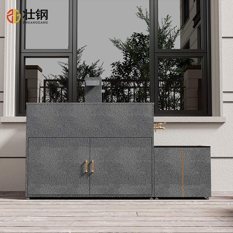 【加工】新款黑灰色高品质金属不锈钢立柱盆落地式洗手台拖把池一