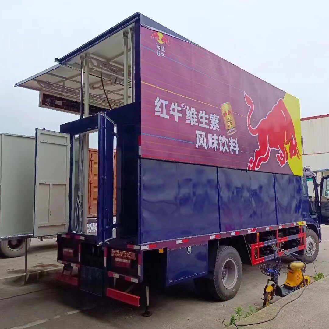 黄牌大型LED流动宣传车出口多媒体流动彩屏舞台车