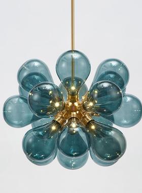 简约美式儿童房创意蓝色玻璃泡泡灯设计师餐厅卧室样板房艺术吊灯