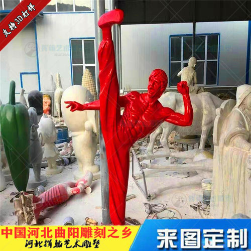 玻璃钢健身雕塑李小龙雕像展馆纪念李小龙拳击武术门厅装饰品摆件