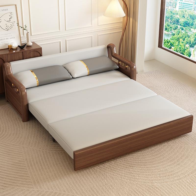 多功能客厅小户型推拉单双人储物可折叠新品实木沙发床两用猫抓布