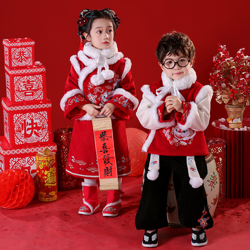 男童冬季龙年新年喜庆唐装套装