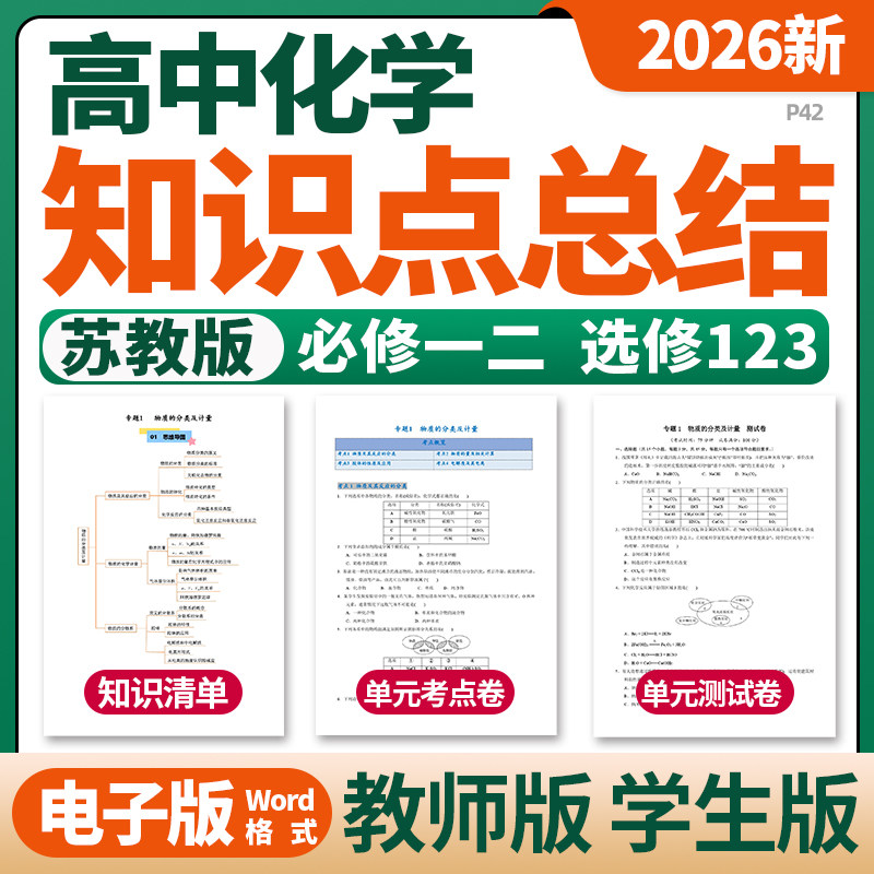 2026苏教版高中化学必修一二选修123单元知识点清单归纳总结单元测试卷综合考点卷速记巧练高一高二电子版图片