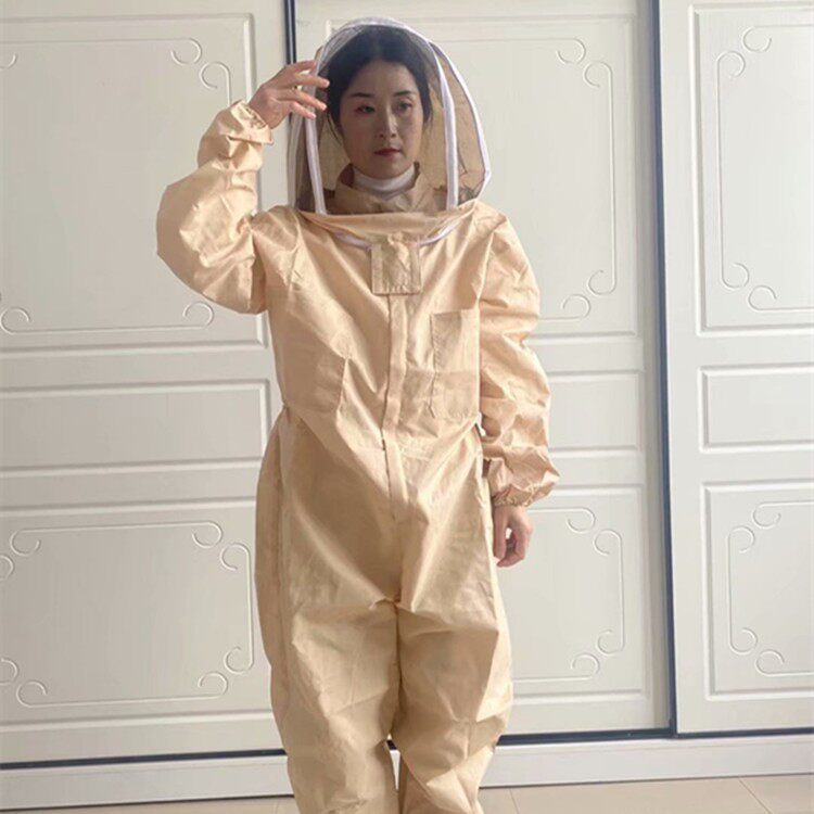 黄色连体套空腹轻薄款太空服棉布 防蜂衣 连体太空服500克重量