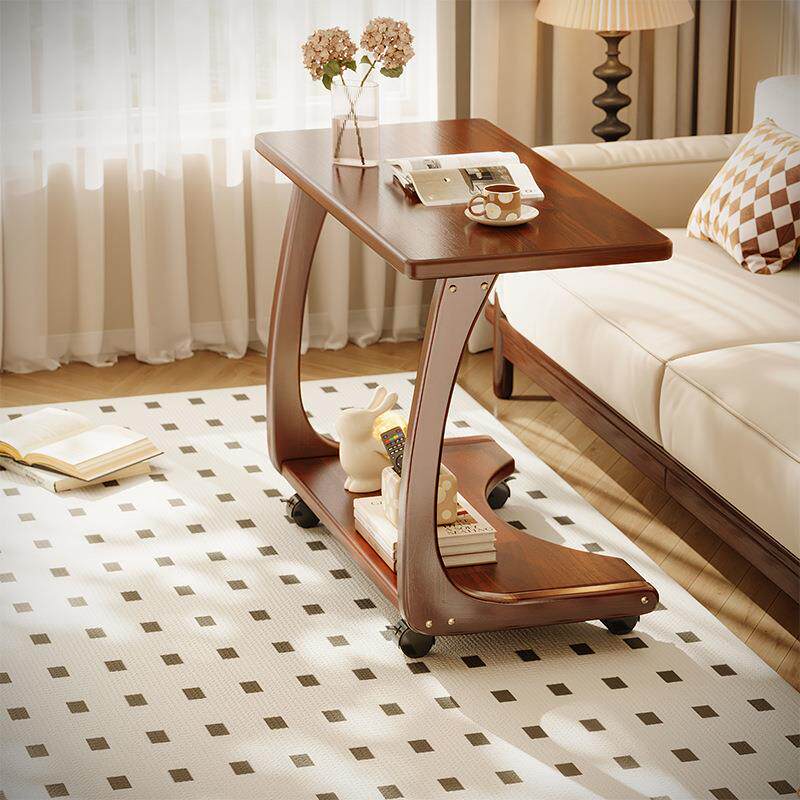实木沙发边几可移动床头桌子带轮侧边家用客厅小户型C型小茶几
