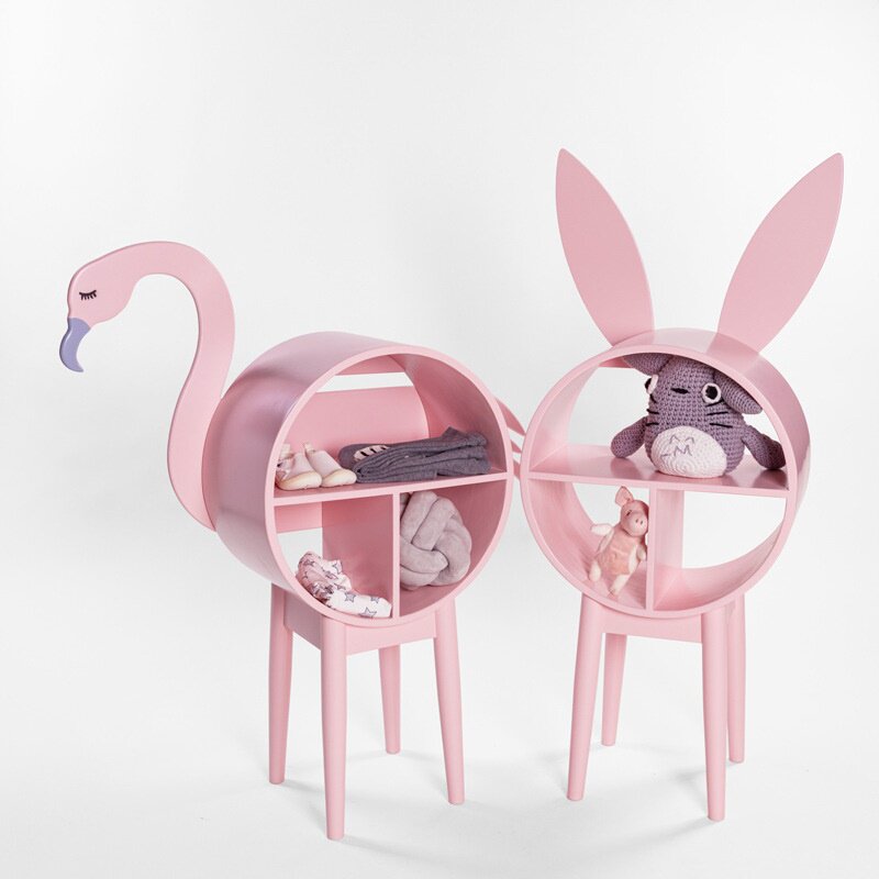 博林ins火烈鸟圆形柜少女心落地摆件布置网红店铺陈列货架装饰木