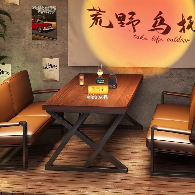 餐饮商用工业风长方形餐桌
