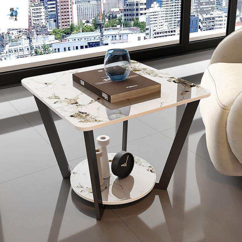 新款北欧沙发边几轻奢意式极简方桌床头边柜大理石岩板小茶几角几