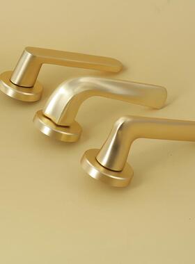 简约风格铜拉丝门锁卧室把手分体锁静音实木家用现代房静谧房间门