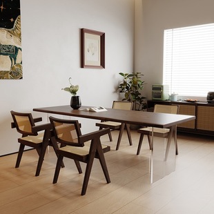 北美黑胡桃木餐桌亚克力悬浮简约书桌茶桌樱桃木松木实木家用
