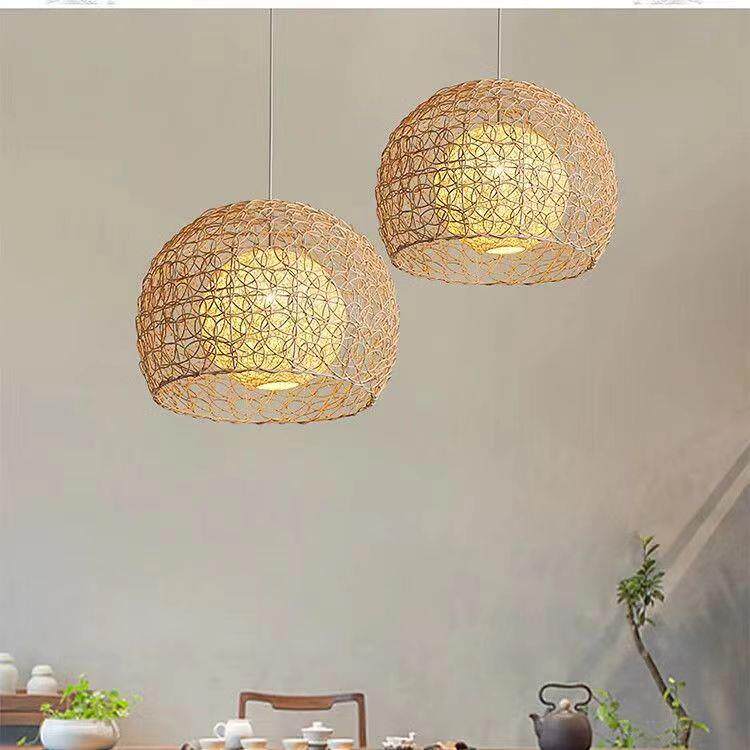 阳台球藤编卧室民宿餐厅吊灯客厅个性创意田园圆形日式茶室灯具