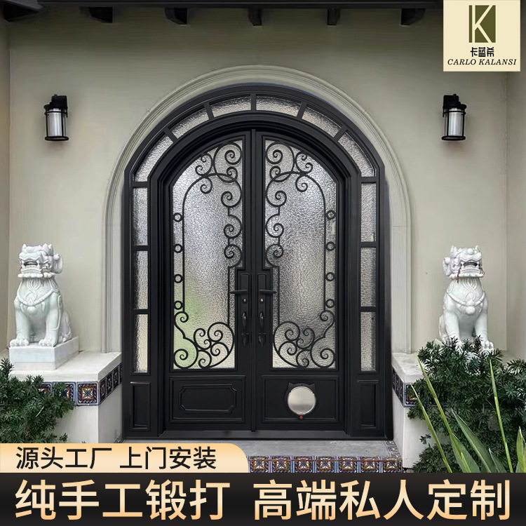 铁艺门纯手工锻打推拉门别墅玻璃门跨境定制欧式大门定制门密码门