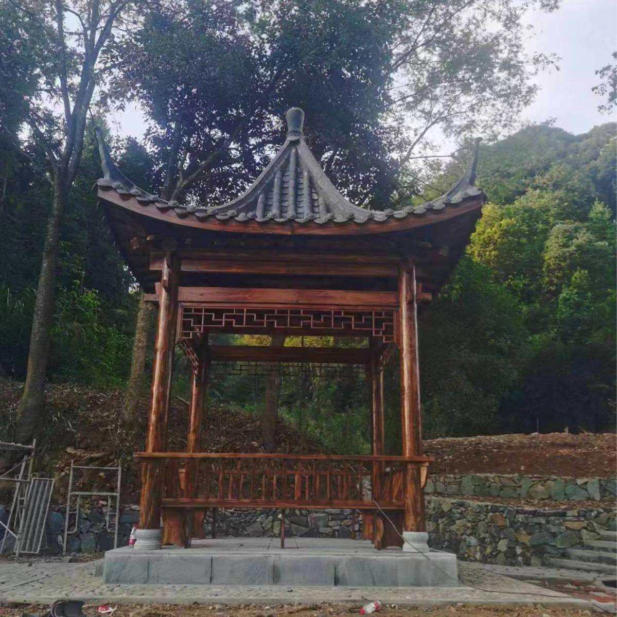 仿古防腐木景观凉亭木质四角凉亭户外别墅古建四角小青瓦凉亭