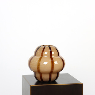 北欧中古条纹花瓶家居装 饰摆件干花鲜花花器手工艺术插花玻璃花瓶