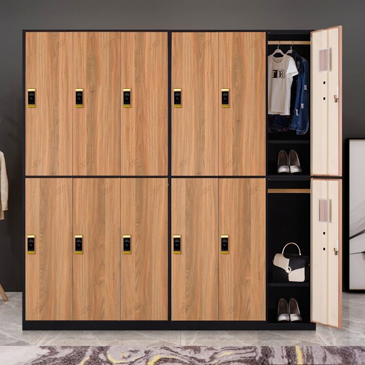 钢制健身房6门更衣柜子宿舍员工柜木纹铁皮储物衣柜带B&