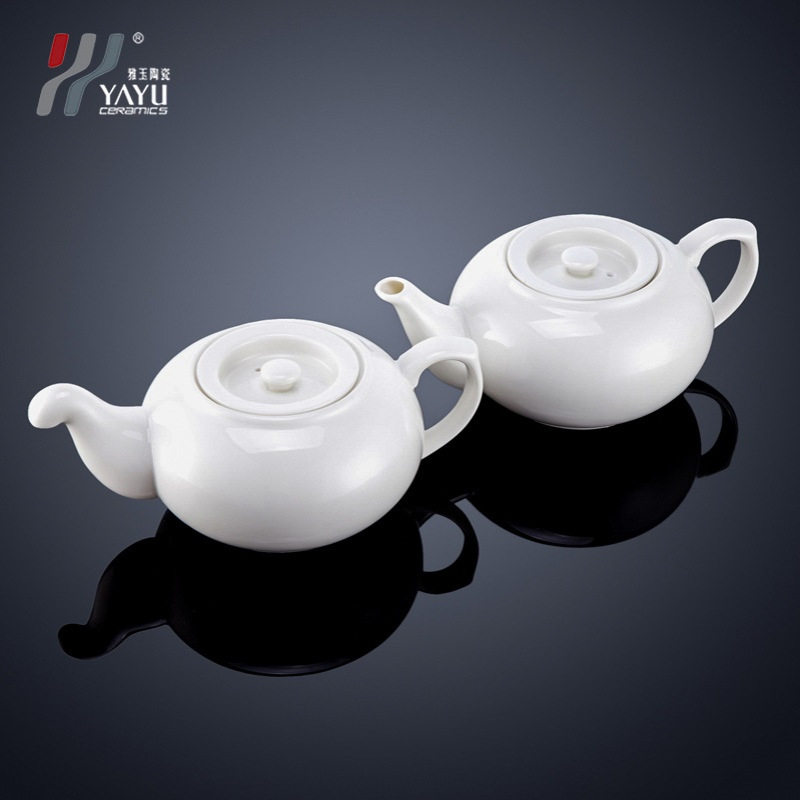 整箱批发白色茶壶柿壶平嘴弯嘴酒楼星级酒店摆台中式餐饮陶瓷喝茶