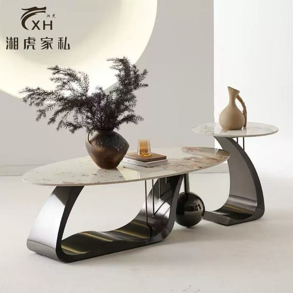 意式轻奢茶几客厅小户型现代简约家用高级感设计师椭圆形茶几