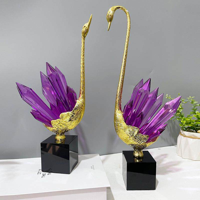 现代轻奢合金水晶动物工艺品家居客厅玄关酒柜紫水晶摆件装饰