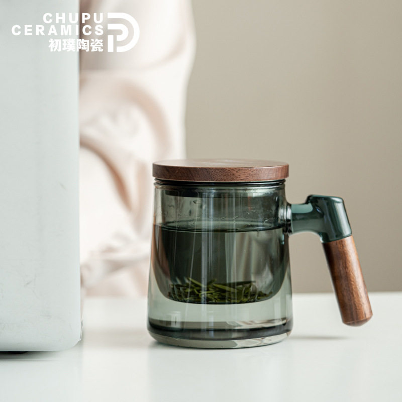 初璞 日式茶杯茶水分离玻璃杯办公室泡茶杯个人专用水杯高档杯子