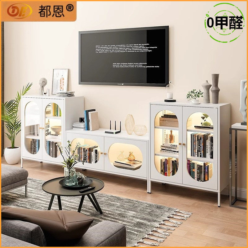 铁艺客厅电视柜组合环保奶油风简约轻奢多层高级感钢制收纳储物柜