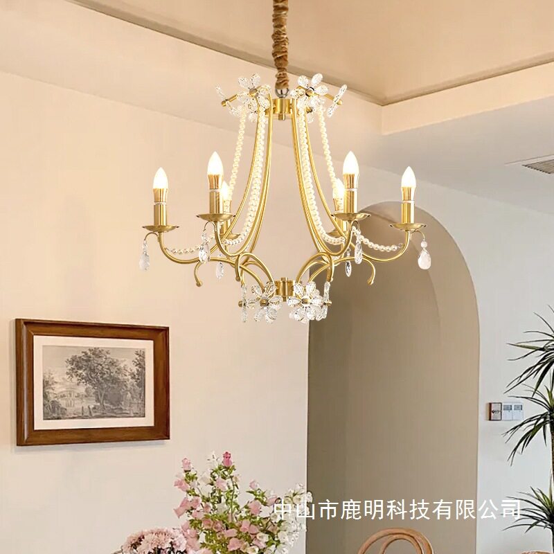 美式全铜轻奢水晶吊灯法式简约风客厅卧室别墅餐厅酒店装饰大吊灯