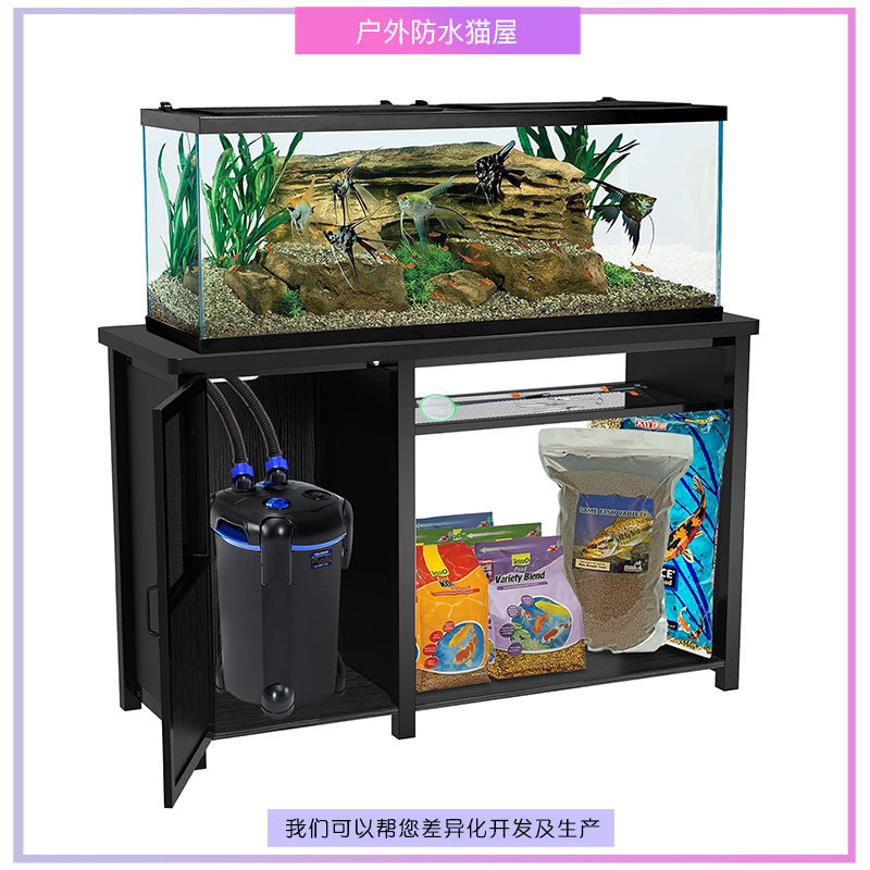 木质鱼缸架水族箱带橱窗储物柜跨境铁木结合称重支架橱柜亚马逊