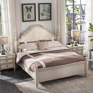 美式乡村复古实木床1.8米主卧双人床法式客卧1.5布艺家用高端大床