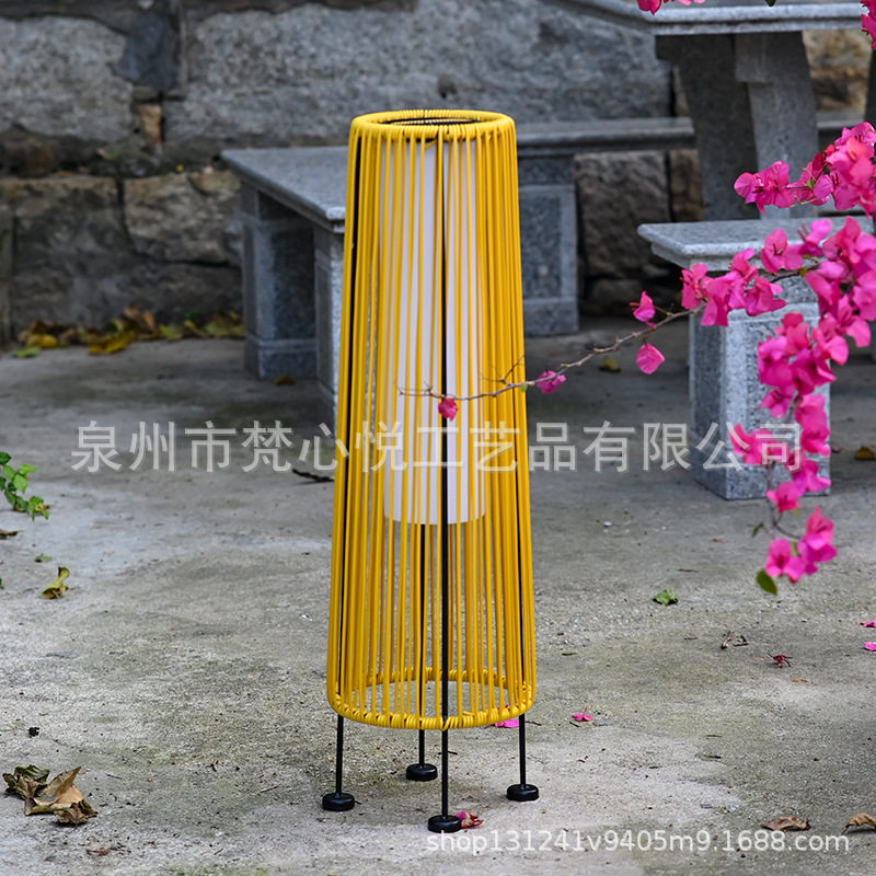 新中式太阳能仿藤编灯别墅庭院灯花园装饰户外高款圆柱藤编落地灯