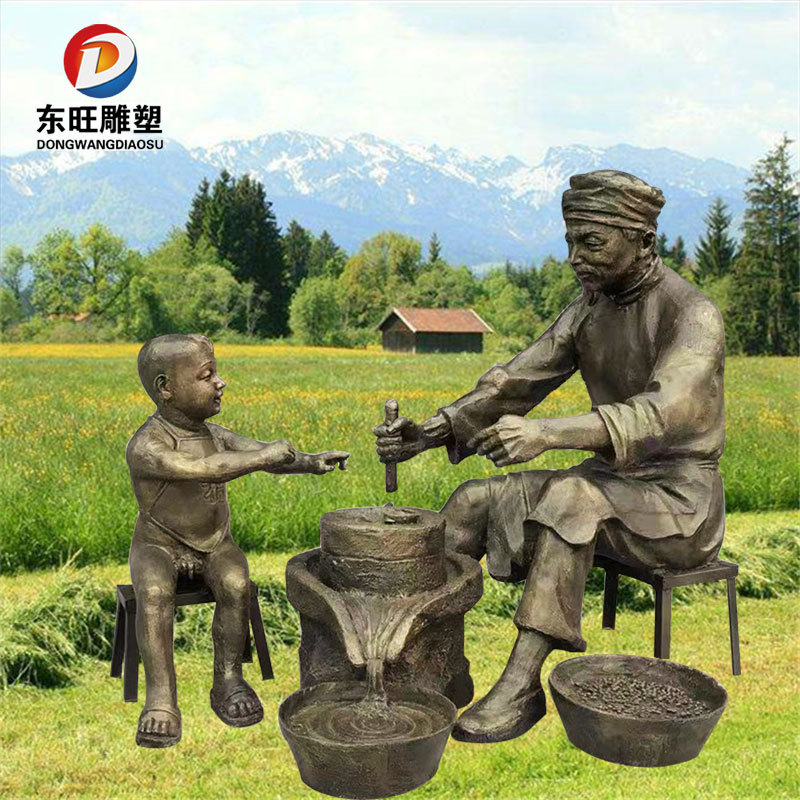 玻璃钢仿铜人物磨豆浆子卖糖葫芦打香油雕塑民俗文化景观小品摆件