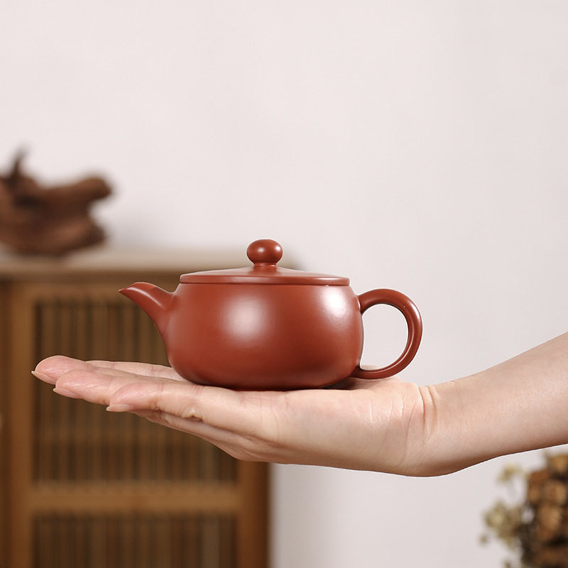 潮州朱泥手拉壶大口汉瓦壶小容量工夫茶小茶壶广天壶手工茶壶
