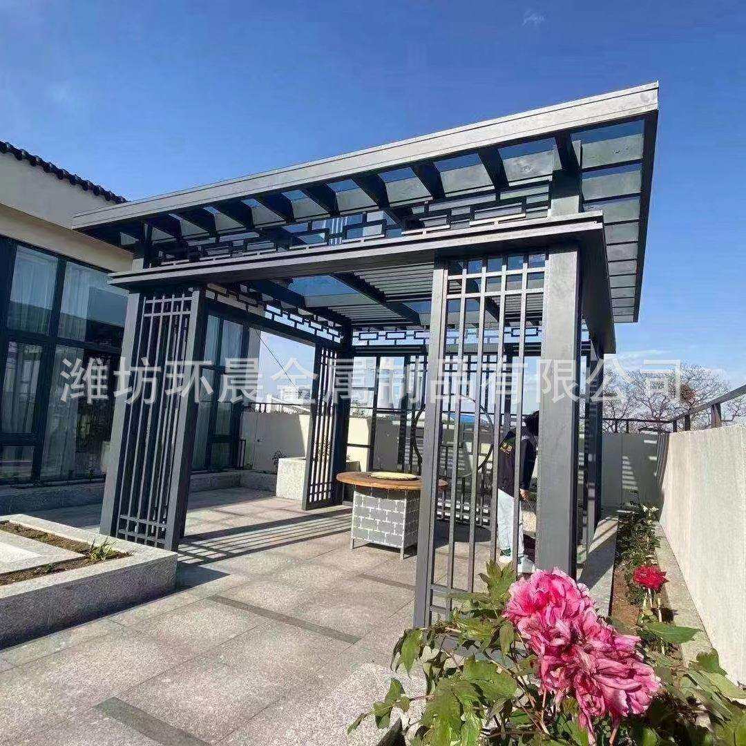 花园别墅酒店亭子庭院户外铝合金百叶智能电动凉亭遮雨新中式风格