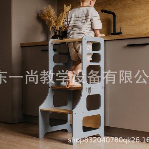 蒙特梭利可调节站立塔儿童学习塔带滑梯厨房台阶凳learning tower