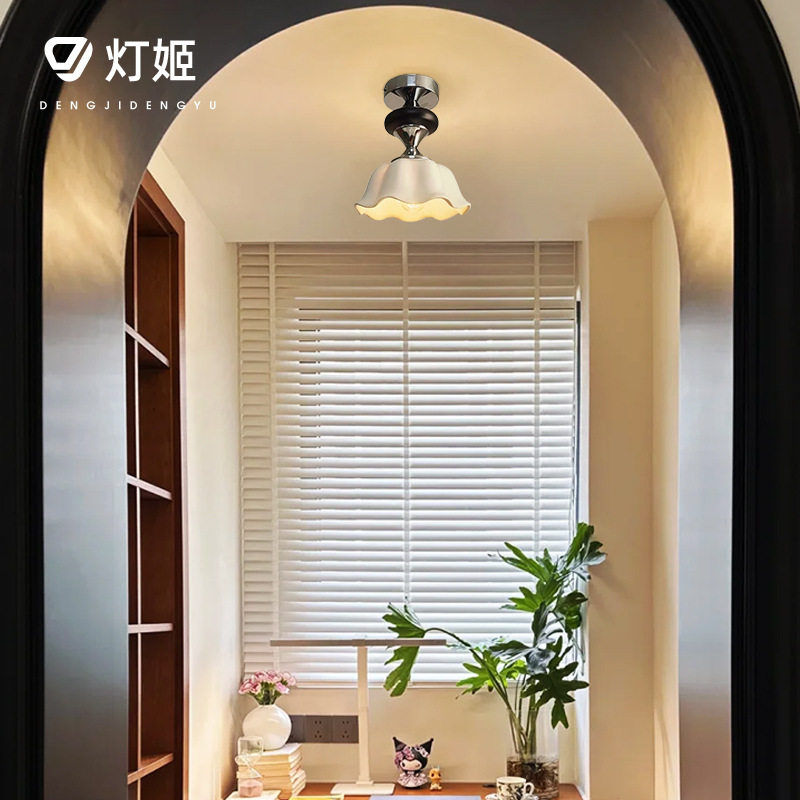法式复古风过道灯中古奶油走廊玄关入户灯现代简约陶瓷星辉吸顶灯