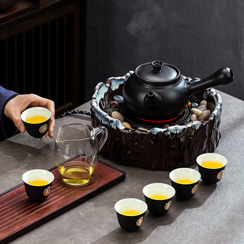 围炉煮茶电陶炉家用套装煮茶器网红室内煮水烤茶炉陶瓷树桩煮茶壶