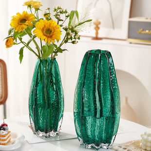 轻奢高端艺术玻璃透明水养花瓶摆件客厅插花杨桃现代电视柜装饰品