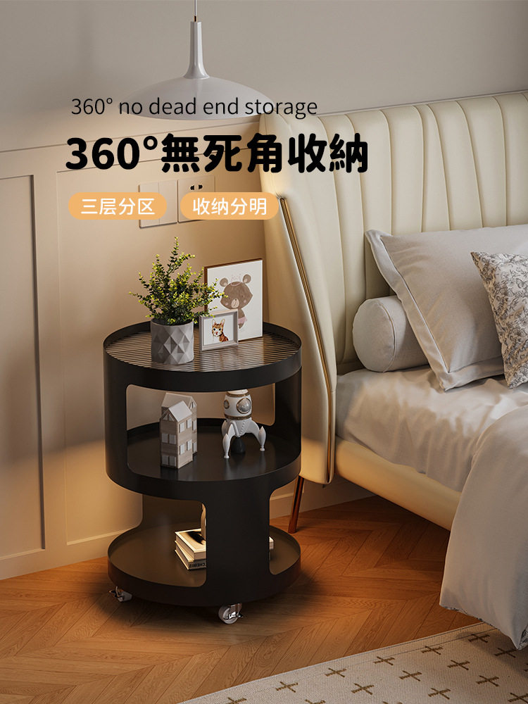 圆形床头柜小型家用卧室铁艺床边柜置物架收纳儿童创意边几可新品