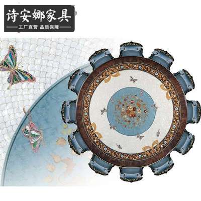 意式凯斯帕尼圆餐桌贝壳蝴蝶镶嵌欧式新古典别墅大宅家具