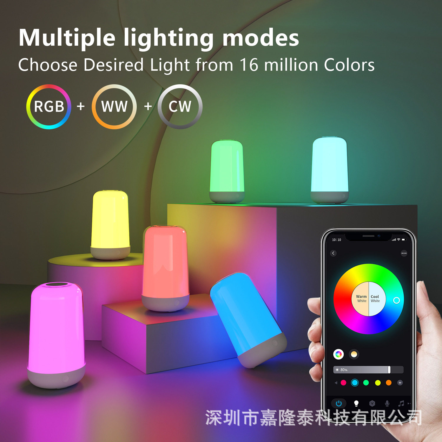 跨境货源新款蓝牙台灯七彩LED卧室床头智能小夜灯摆件创意氛围灯