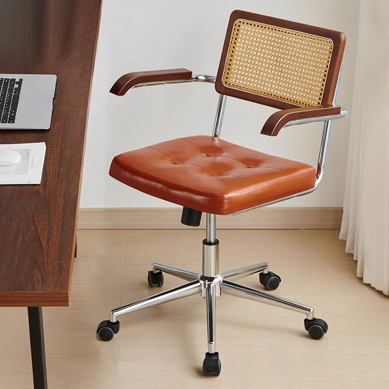 电脑椅家用藤编复古办公椅书房卧室学习书桌椅子靠背餐椅升降转椅