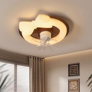 复古创意摇头风扇灯北欧奶油风实木卧室房间风扇灯书房餐厅风扇灯