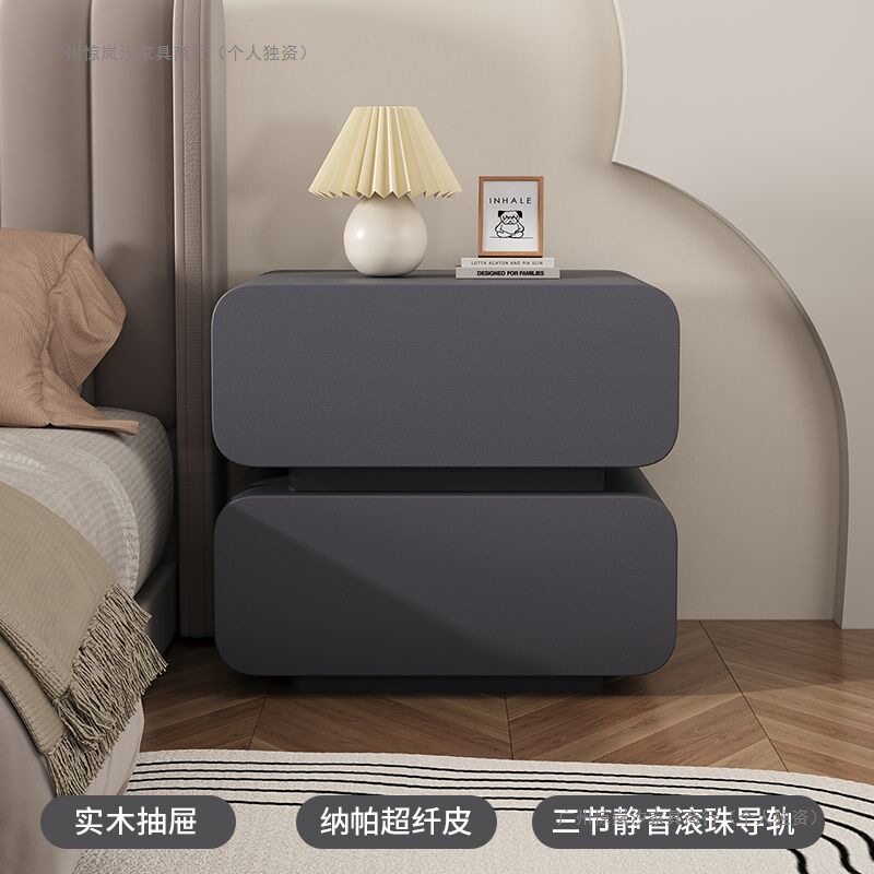 奶油风床头柜简约现代实木床头收纳柜家用床柜子卧室小型床边柜