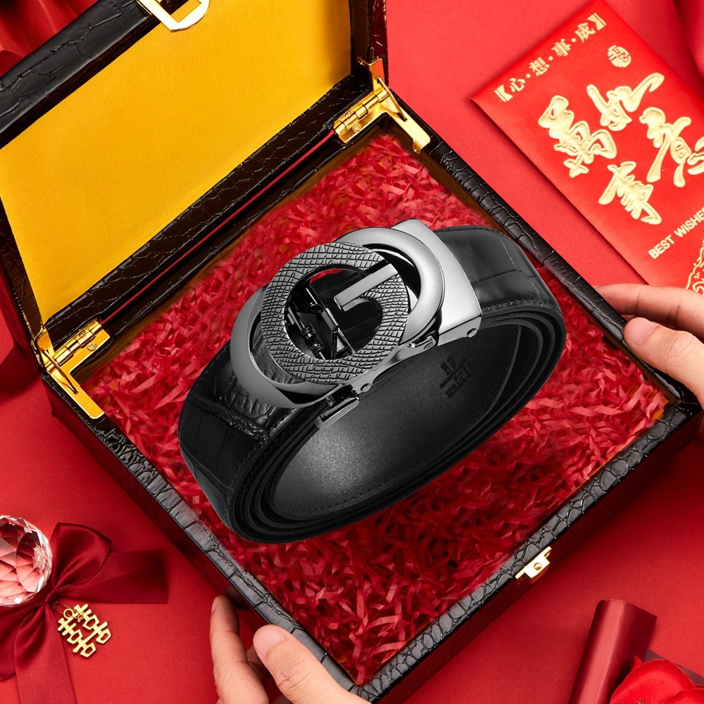 皮带男款真皮自动扣2025新款自动腰带休闲百搭爸爸老年人牛皮裤带